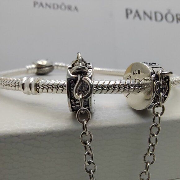 Pandora Pavé S925 Silver Safety Chain Charm - Picture 8 of 10